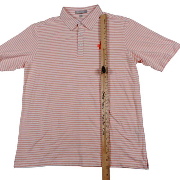 Straight Down Mens Orange Striped Bear Lakes Golf Polo Shirt Small - Picture 4 of 6